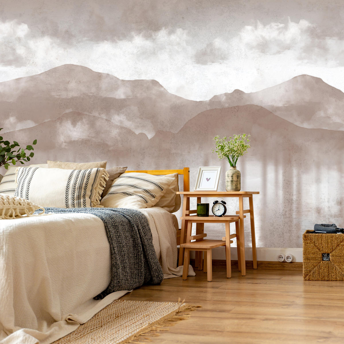 FOTOTAPETE für Schlafzimmer Beige Berglandschaft Nebelwald Vintage 300x210 - Beige/Braun, Papier (300/210cm) - Muralo