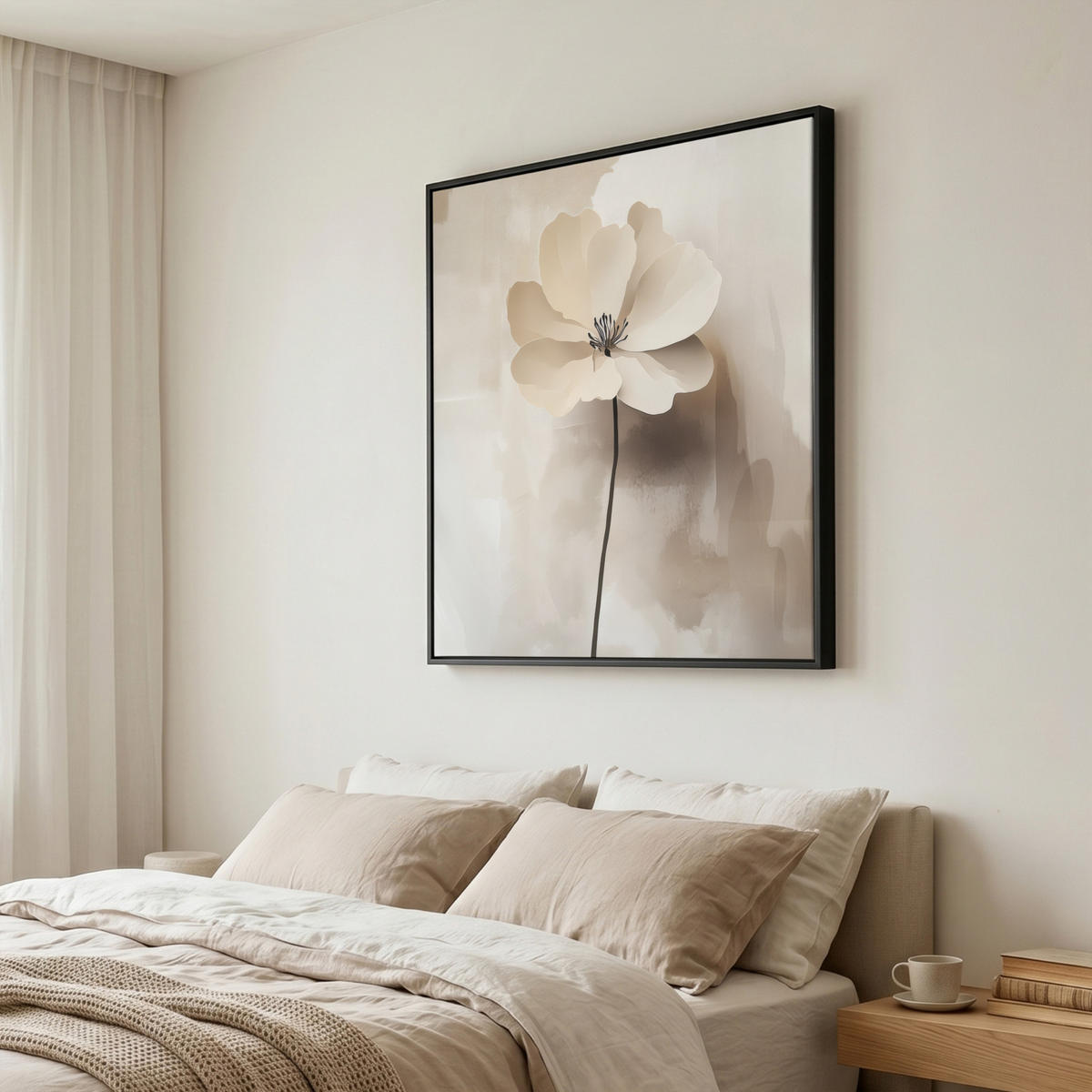 LEINWAND Bilder mit Rahmen - Blume - Beige - Farbe - Schatten - 90x90 - Creme, Textil (90/90cm) - MuchoWow