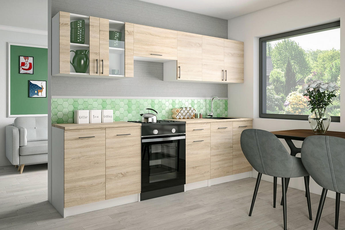 KÜCHENZEILE LECO 260 licht sonoma - Sonoma Eiche, Holzwerkstoff (260/82/46cm) - roe furniture