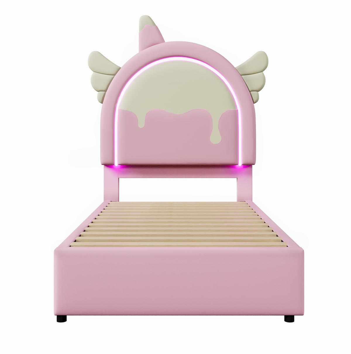 KINDEREINZELBETTEN aus Kunststoff 90x200 cm in Pink mit LED-Leiste & 2 Schubladen - Rosa, Kunststoff (90/200cm) - Modfu