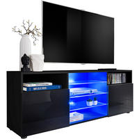 SIDEBOARD TV URBINO Black, Blau LED Beleuchtung - Schwarz, Glas/Holzwerkstoff (140/53/35cm) - Komodee