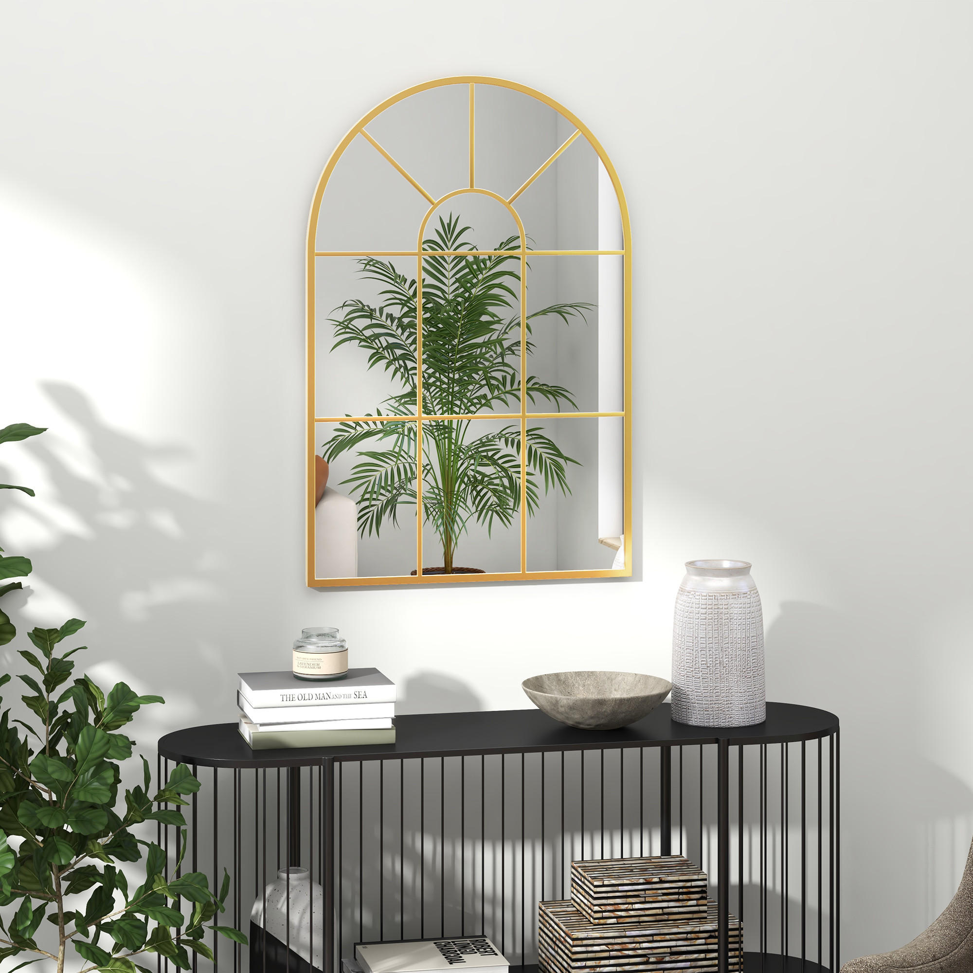 WANDSPIEGEL, Fensterspiegel, Dekorativ Spiegel mit Metallrahmen, Hängespiegel, Gold - Goldfarben, Metall (2/60/91cm) - HOMCOM