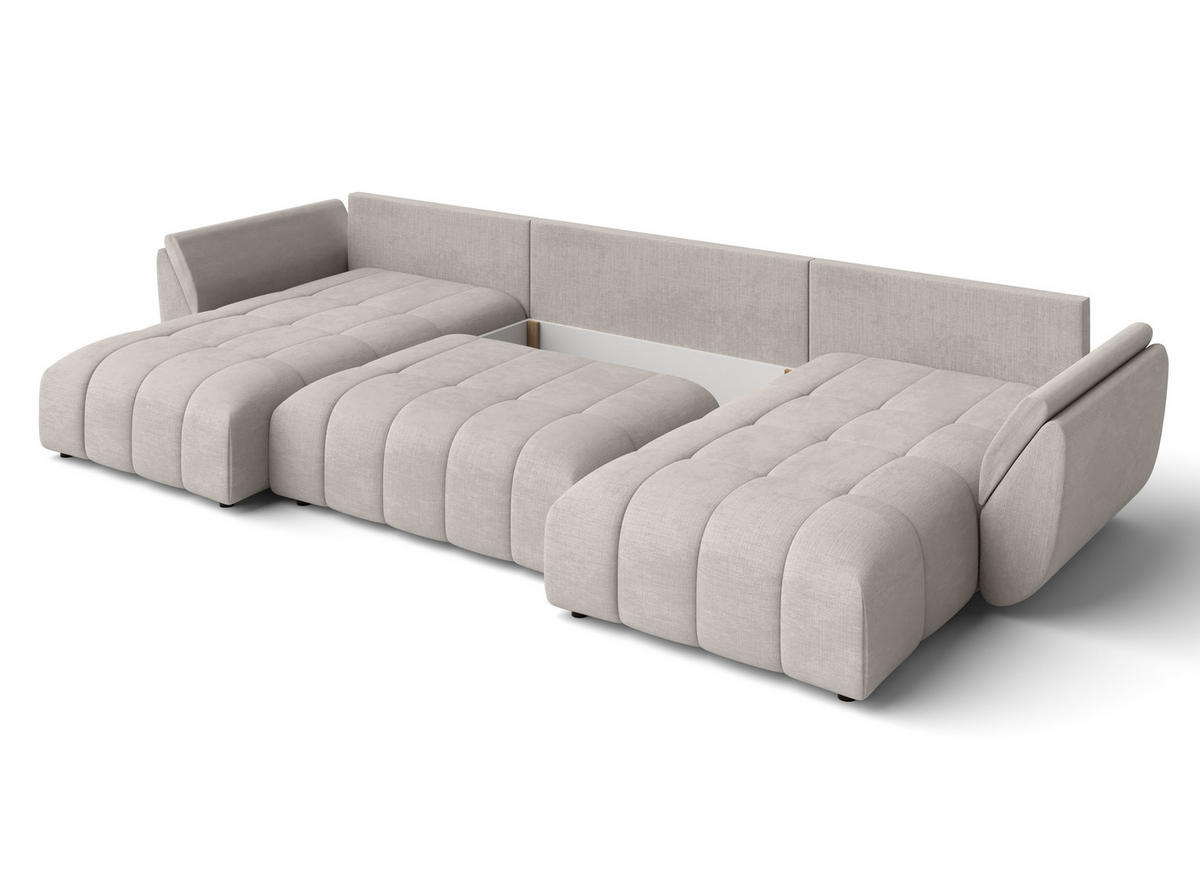 WOHNLANDSCHAFT Antalya Beige 382/190/91 cm – Sofa mit Bettfunktion - Beige/Schwarz, Kunststoff/Textil (382/91/190cm) - AX Living