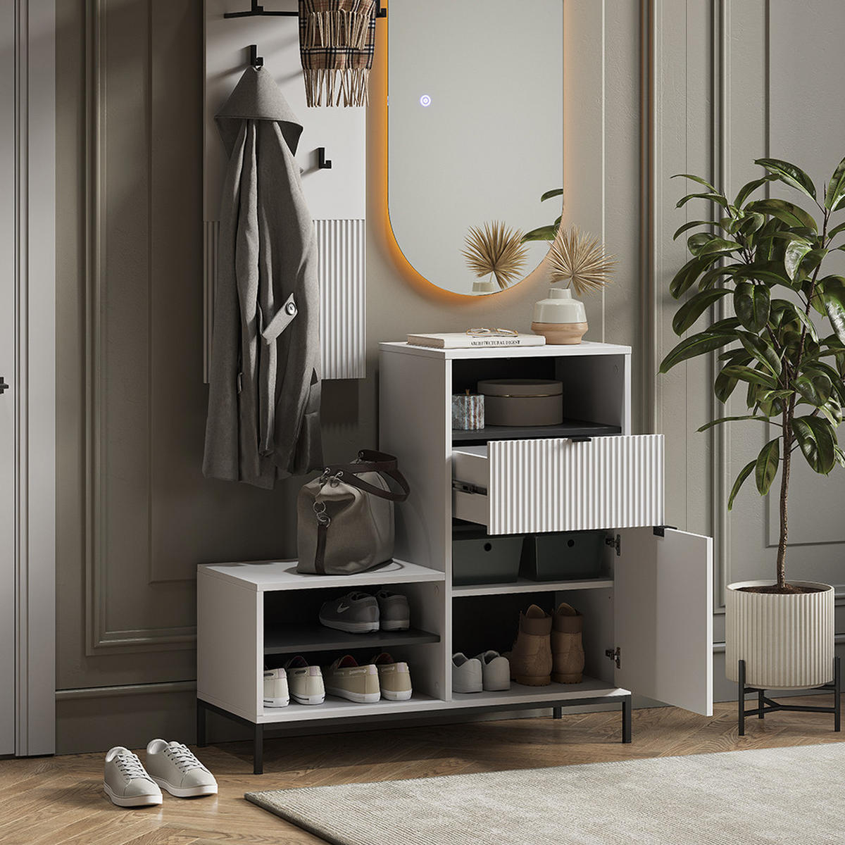 SCHUHSCHRANK Eliza Weiß 100 x 98.5 cm mit Tür und Schublade - Weiß, Holzwerkstoff (100/98.5/40cm) - Vicco