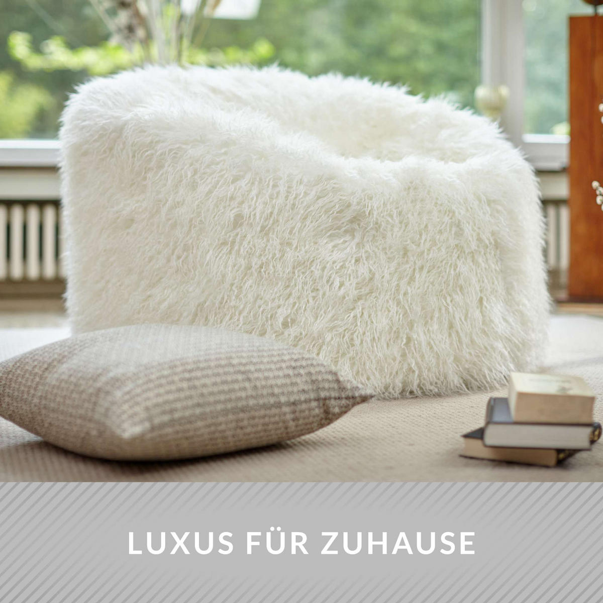 FELL SITZSACK-Hocker Pouf XXL 100x55cm - Beige, Textil (100/55/55cm) - Green Bean