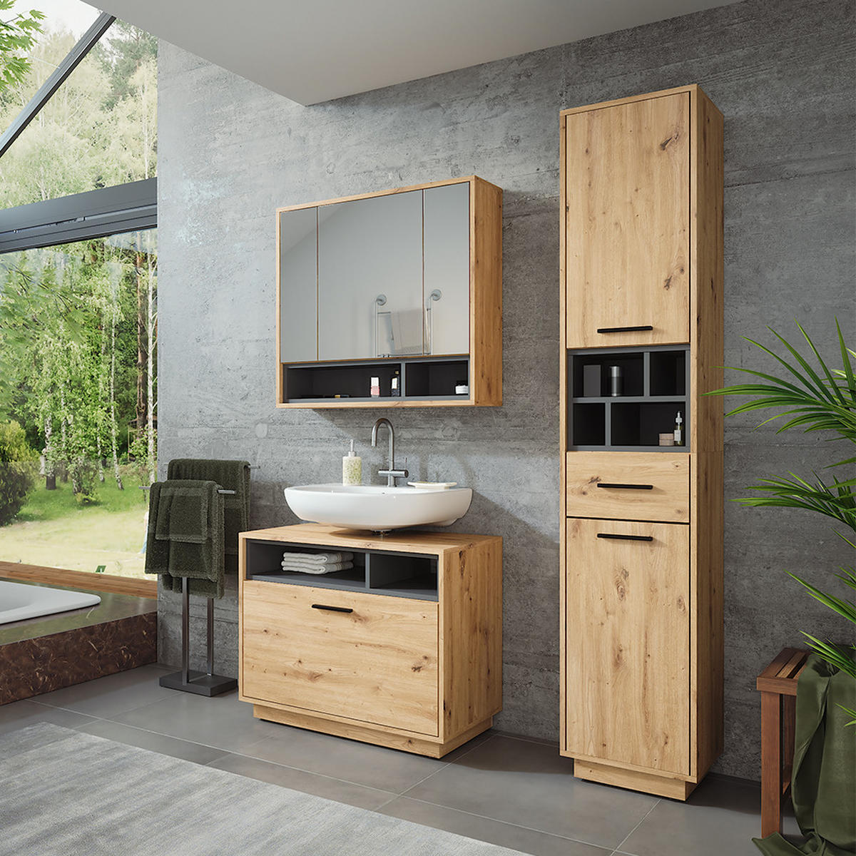 KOUPELNOVÝ NÁBYTEK Beatrice Dub Artisan/antracit - antracitová/dub artisan, kompozitní dřevo (80/64/35cm) - Vicco