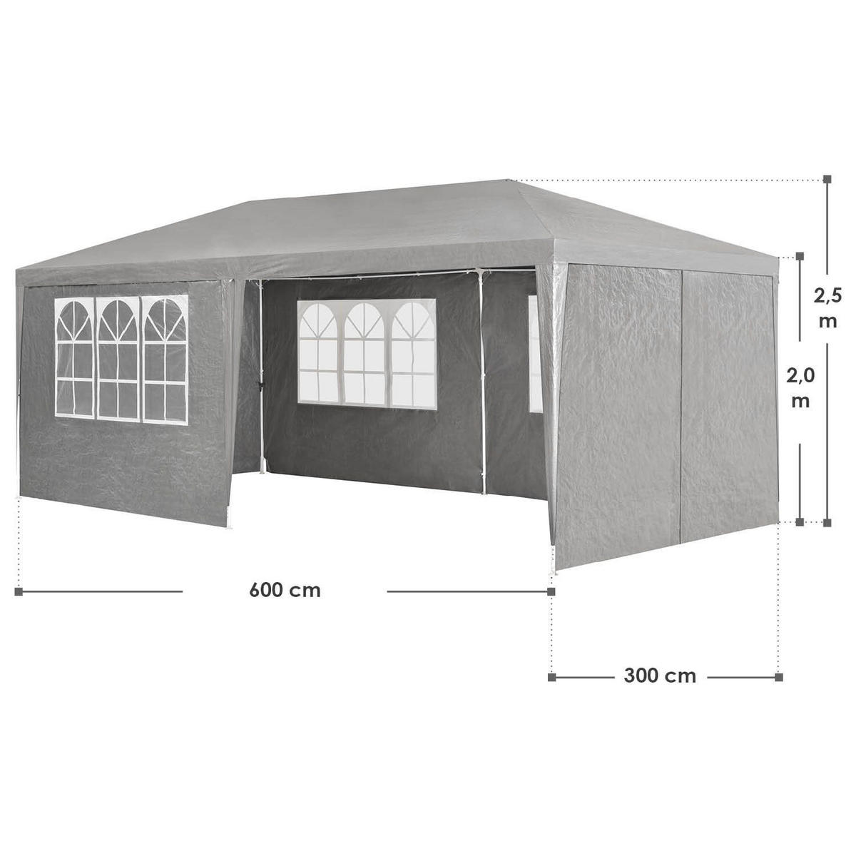 PARTYZELT Gartenzelt dunkelgrau 3x6 m - Grau, Metall (300/250/600cm) - Juskys