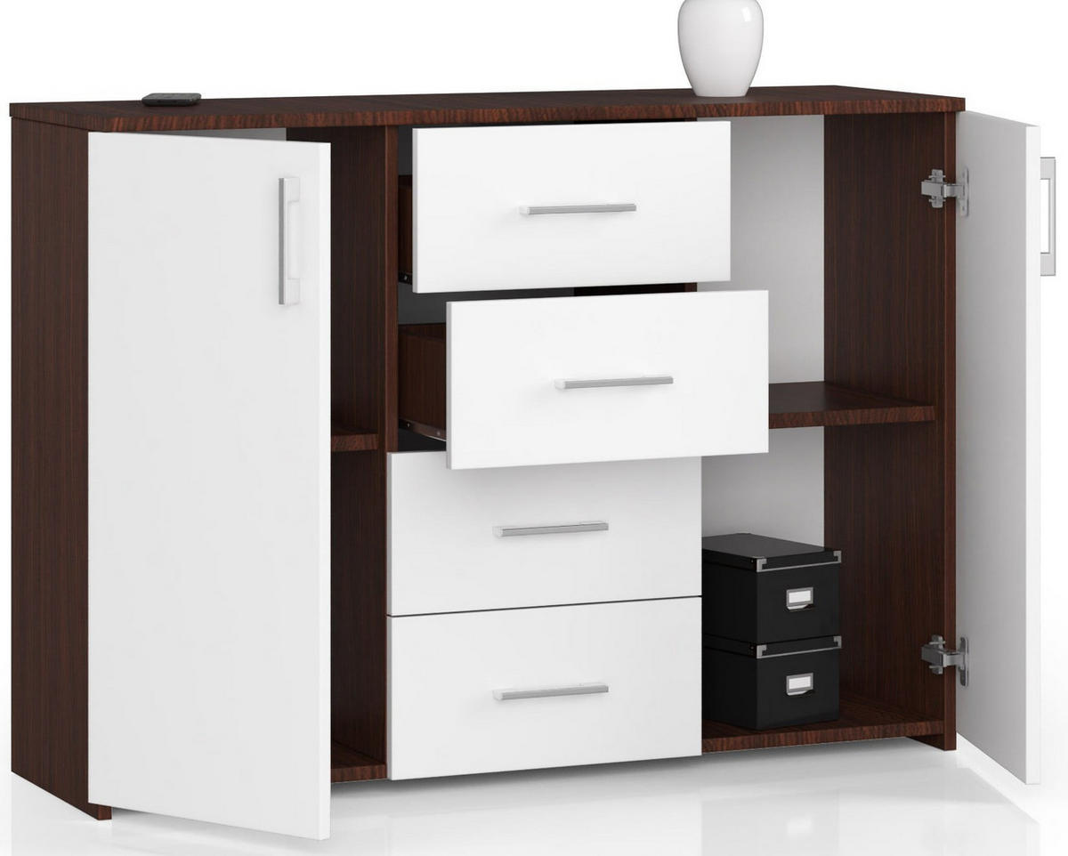 KOMMODE Dunkelbraun, Weiß 80/110/35 - Dunkelbraun/Weiß, Holzwerkstoff (110/80/35cm) - RAUMHIRSCH FURNITURE