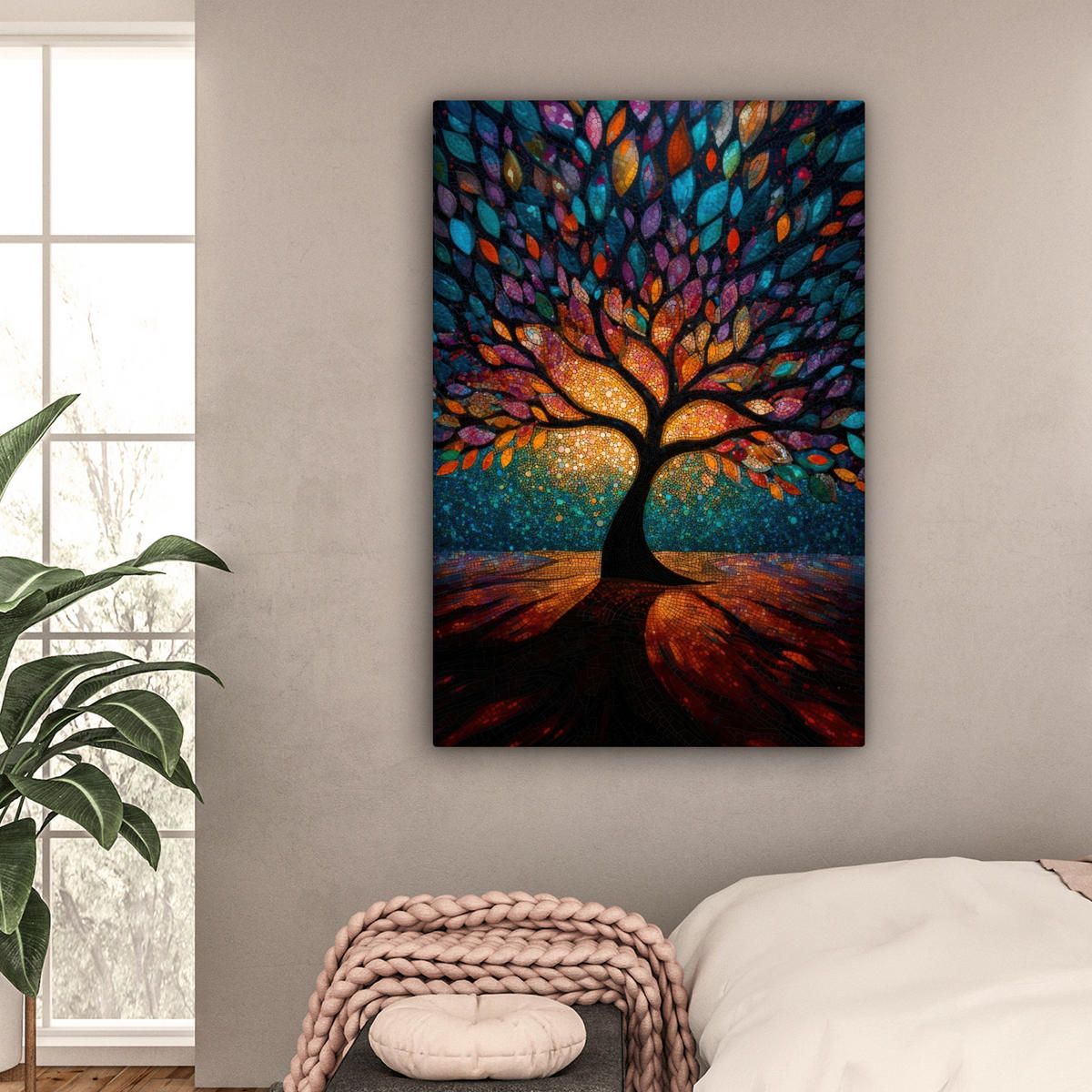 LEINWANDBILD Mosaik - Bunt - Baum - Äste Deko XXL 80x120 cm - Multicolor, Textil (80/120cm) - MuchoWow