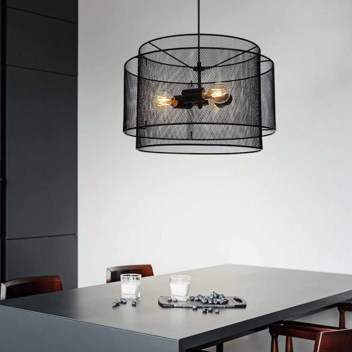 HÄNGELEUCHTE Metallgeflecht Schwarz matt - Schwarz, Metall (45/45/120cm) - Globo Lighting