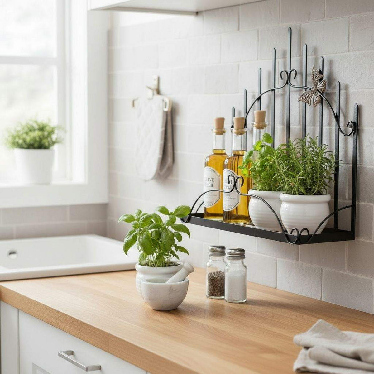 KÜCHENREGAL Wandregal Hängend Schwarz Metall 50 cm 96237 Kräuterregal - Schwarz, Metall (50/52/18cm) - DanDiBo