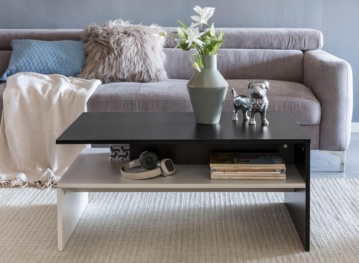COUCHTISCH Zweifarbig Schwarz Weiß, 90x60 cm, Melaminharzbeschichtet - Weiß, Holz (60/90/43cm) - KADIMA DESIGN