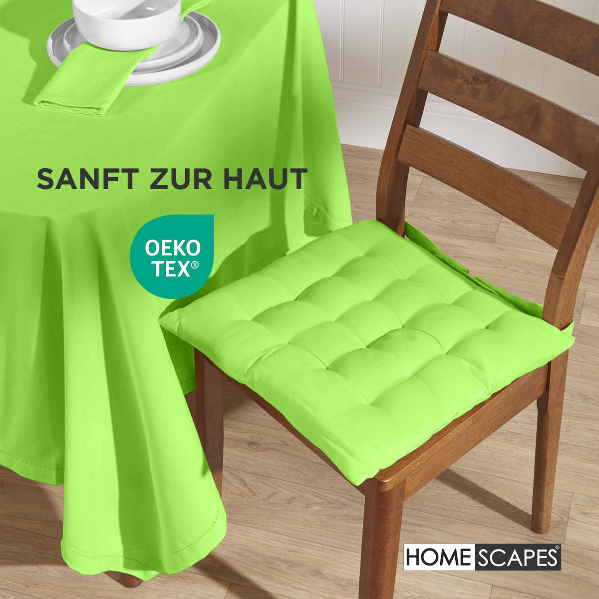 STUHLKISSEN 4er-Set limette 40/40/6,5 cm - Grün, Textil (40/40/6.5cm) - Homescapes