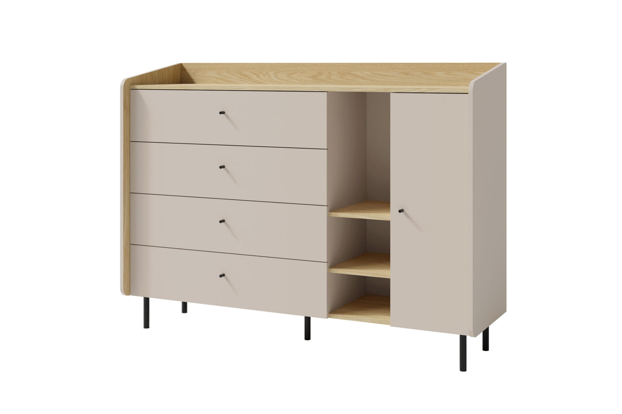 KINDERKOMMODE ALBI 07 155/42/115 in Sandbeige / Geölte Eiche - Eichefarben/Beige, Holzwerkstoff (155/115/42cm) - Deine Möbel 24