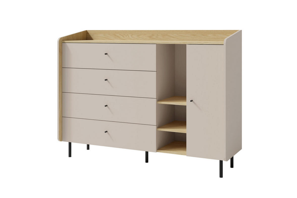 KINDERKOMMODE ALBI 07 155/42/115 in Sandbeige / Geölte Eiche - Eichefarben/Beige, Holzwerkstoff (155/115/42cm) - Deine Möbel 24