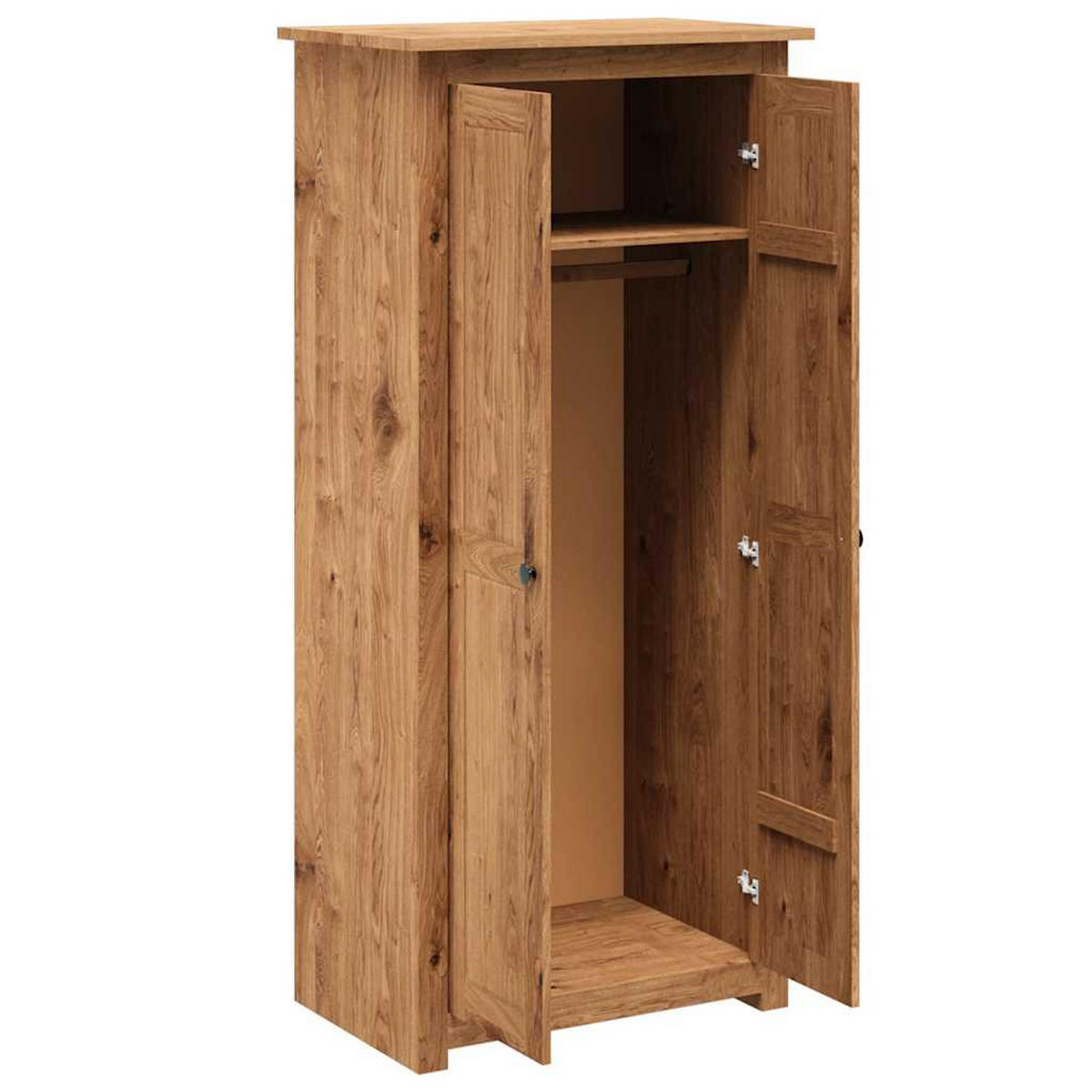 KLEIDERSCHRANK 2-Türig 80/50/171,5 cm aus Massives Kiefernholz Natürliche Holzfarbe - Schwarz/Naturfarben, Holz (80/50/50cm) - vidaXL