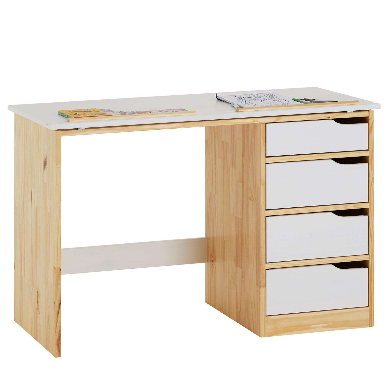 KINDERSCHREIBTISCH EMMA - Naturfarben/Weiß, Holz (114/76/55cm) - IDIMEX