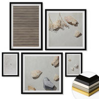 WANDBILDER 5er-Set - 50x50 cm & 20x30 cm & 40x60 cm Schwarzer Rahmen - Natürliche Texturen Holz Steine - Schwarz, Kunststoff (40/60cm) - ArtPrintCave