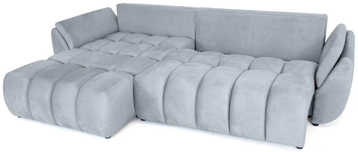 ECKSOFA Iris mit Schlaffunktion und Bettkasten, links oder rechts montierbar – Hellgrau Samt 280/184/85 cm - Hellgrau/Schwarz, Kunststoff/Textil (280/184cm) - WFL GROUP