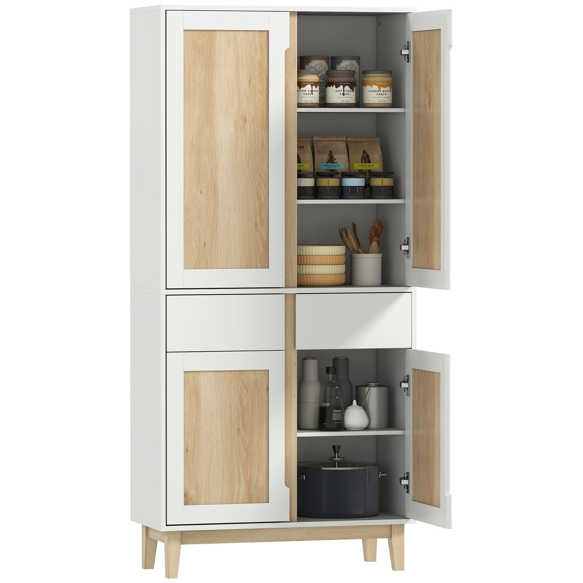 BUFFET DE-11225 4 Türen Weiß/Eiche - Weiß, Holzwerkstoff (35/170/80cm) - ComfortXL