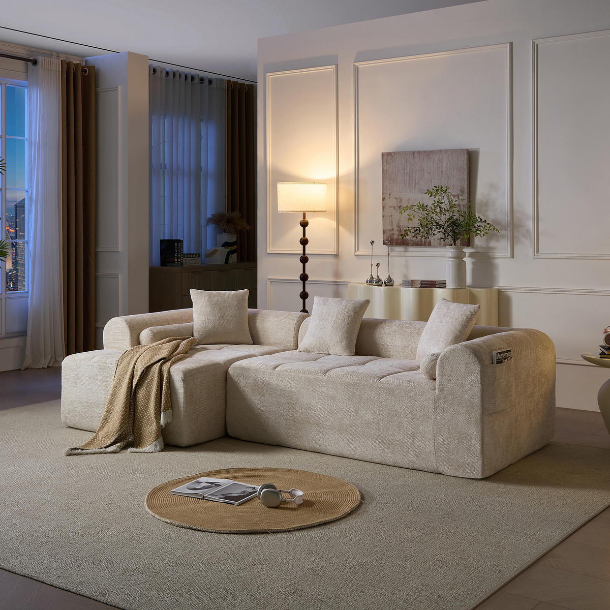 ECKSOFA 263/132.5/68 cm Beige Chenille - Beige, Textil (263/132.5cm) - Oxeza