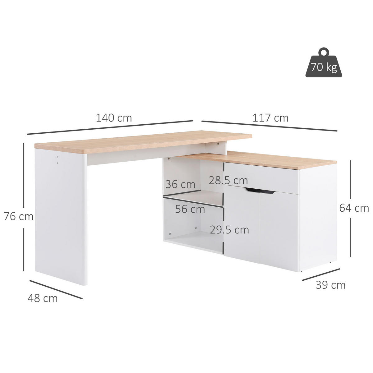 ECKSCHREIBTISCH Weiß 1 Stück - Weiß, Holzwerkstoff (140/117/76cm) - GiPP
