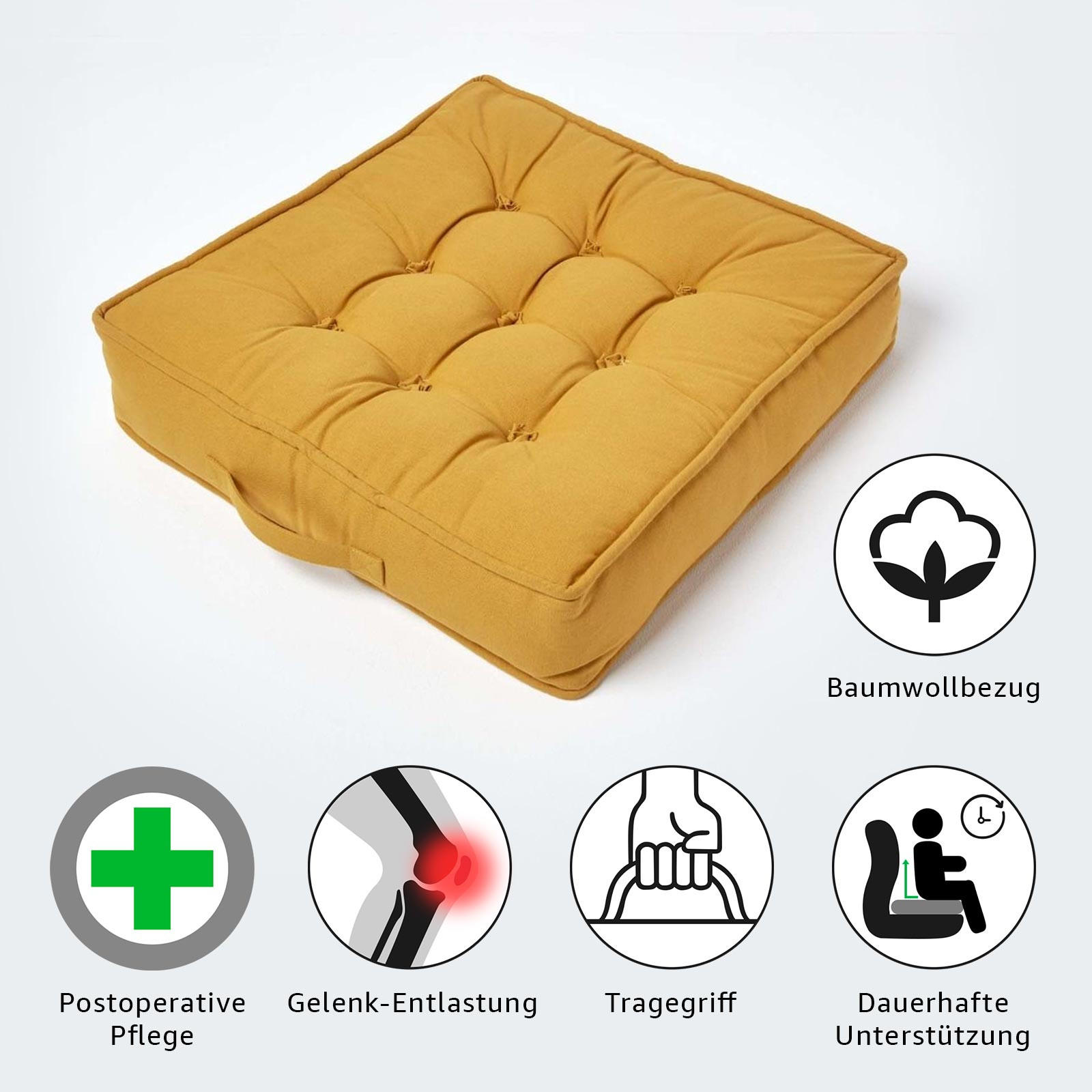 SITZKISSEN senfgelb 50/50/10 cm – Sesselkissen, Baumwolle - Gelb, Textil (50/50/10cm) - Homescapes