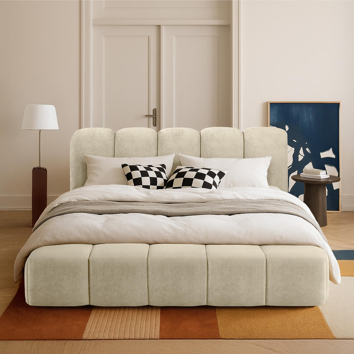 POLSTERBETT MERIDE Chenille, Ecru - Schwarz/Weiß, Holz/Textil (200/200cm) - KONSIMO®