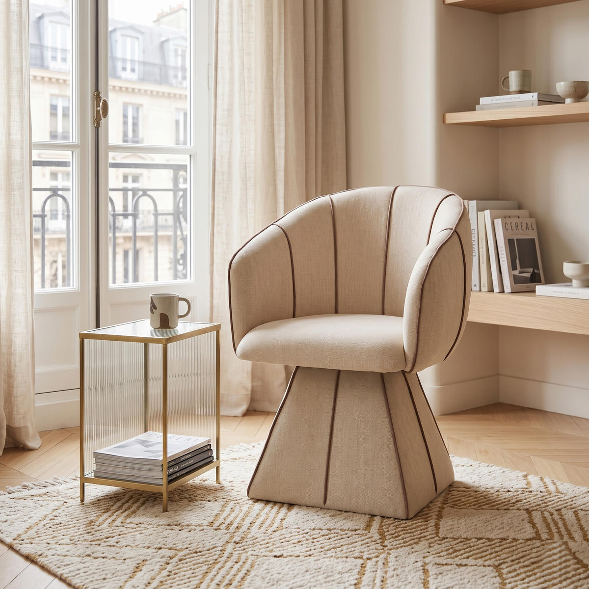 DREHSTUHL 360° Chenille Ergonomischer Sessel Wohnzimmer & Schlafzimmer - Sahara, Textil (56/74.5/54cm) - Urban Meuble