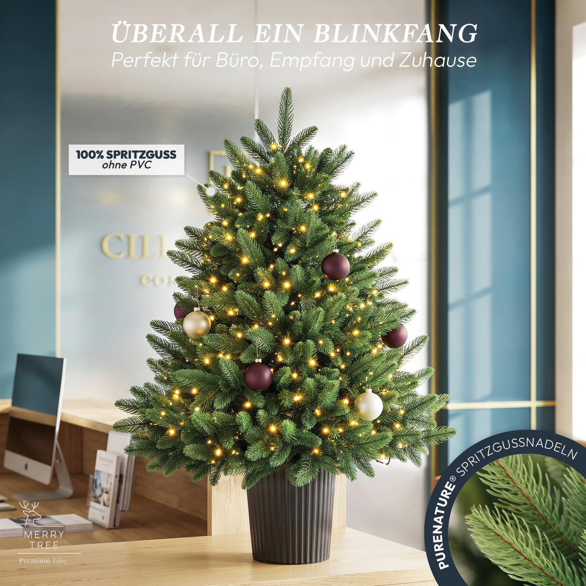 WEIHNACHTSBAUM mit PE-Spritzguss-Nadeln und LED Beleuchtung, 90 cm - Grün, Kunststoff (90cm) - Merry Tree