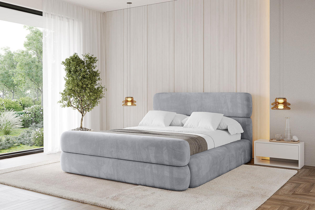 POLSTERBETT mit Bettkasten, Fußteil und Lattenrost, Boxbett ohne Matratze - ENORA-Z 180x200 Hellgrau - Hellgrau, Holzwerkstoff/Textil (180/200cm) - ALTDECOR