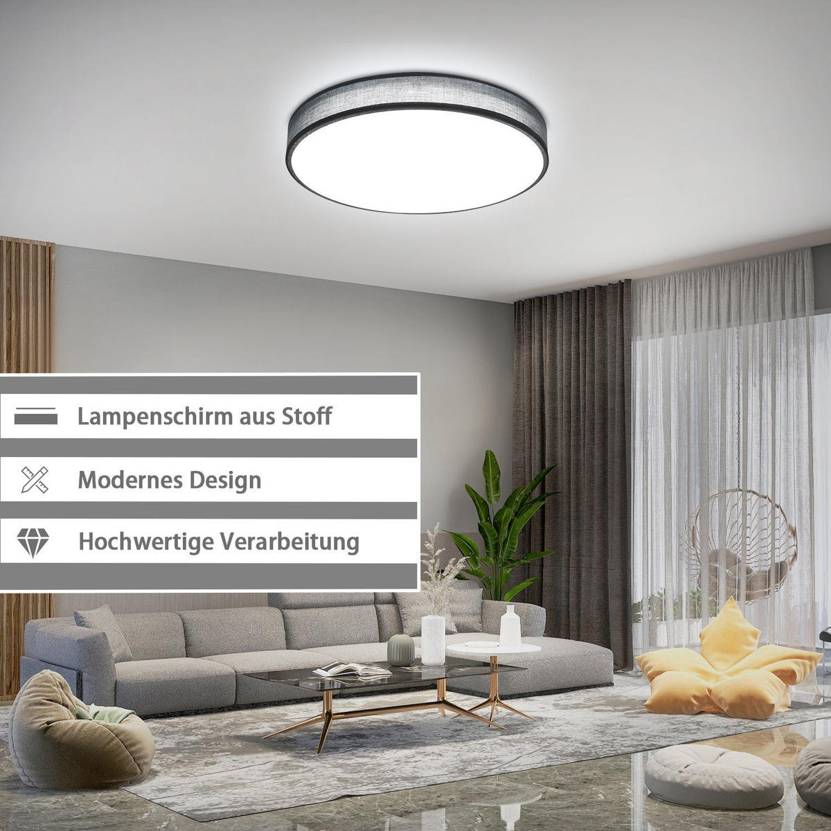 LED-DECKENLEUCHTE Debra 38/38/6 cm - Grau, Textil (38/38/6cm) - Nettlife