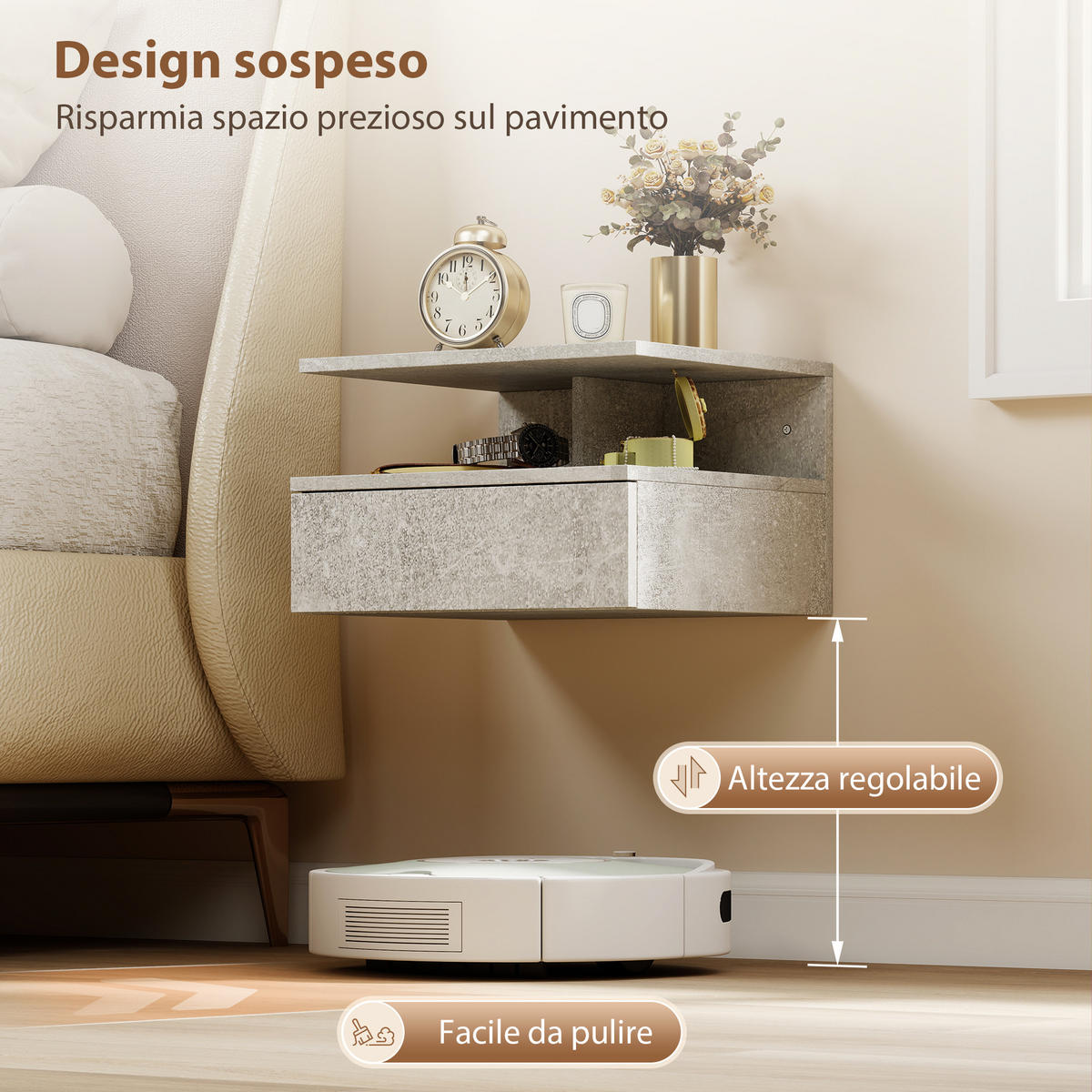 NACHTTISCH Zementgrau 1 Stück - Beige, Kunststoff (32/22.5/35cm) - GiPP