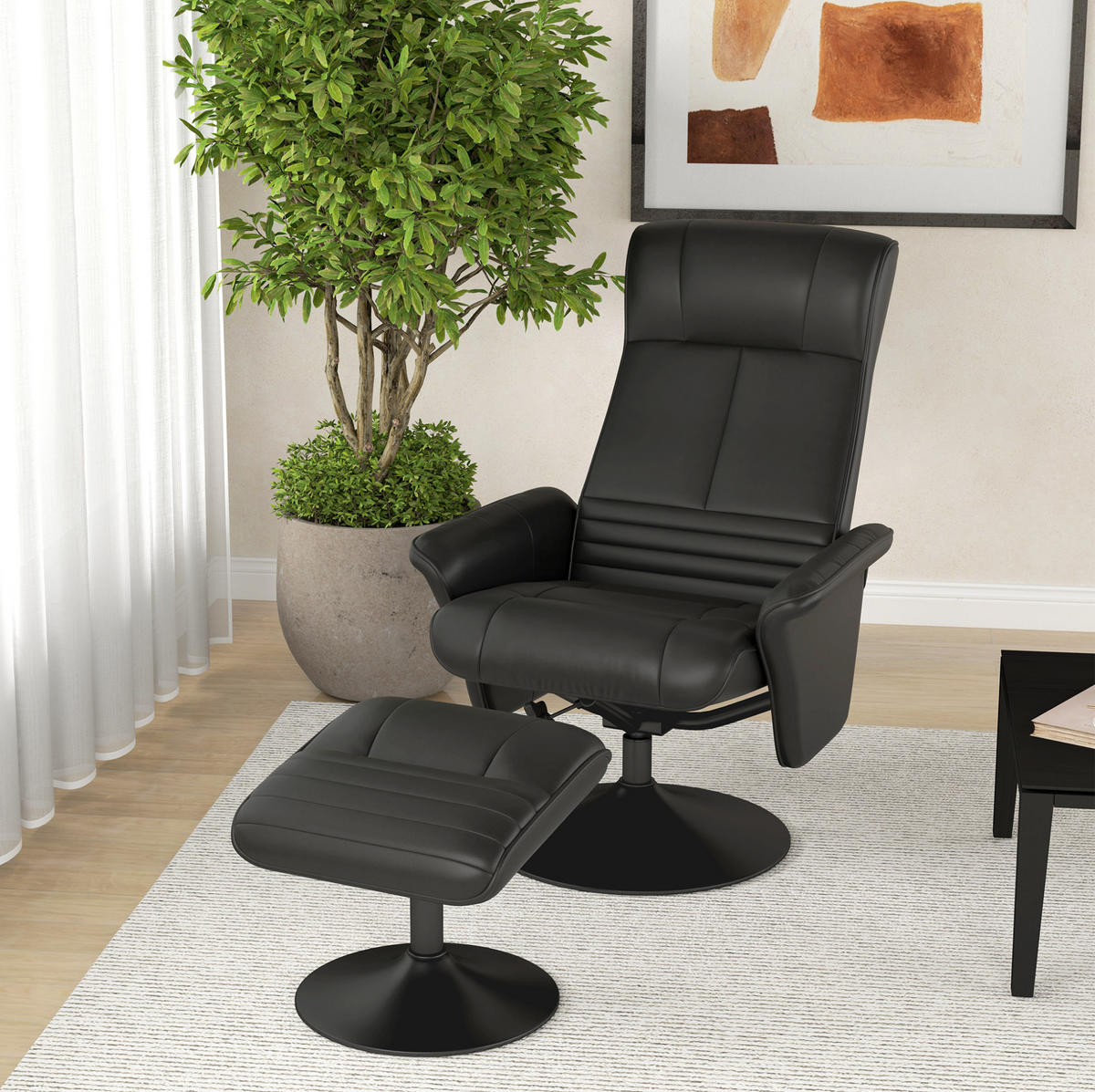 RELAXSESSEL 69/71/104 cm mit Hocker und 360°-Drehfunktion - Schwarz, Textil (71/104/69cm) - BEAOK