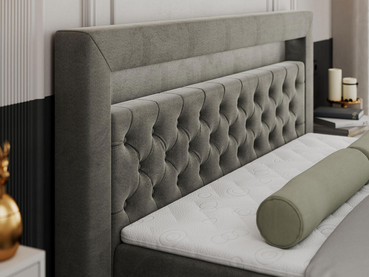 BOXBETT GOLD-9 LED 120/200 Dunkelgrau Velvet - H4 - Dunkelgrau, Holz/Textil (120/200cm) - MKS