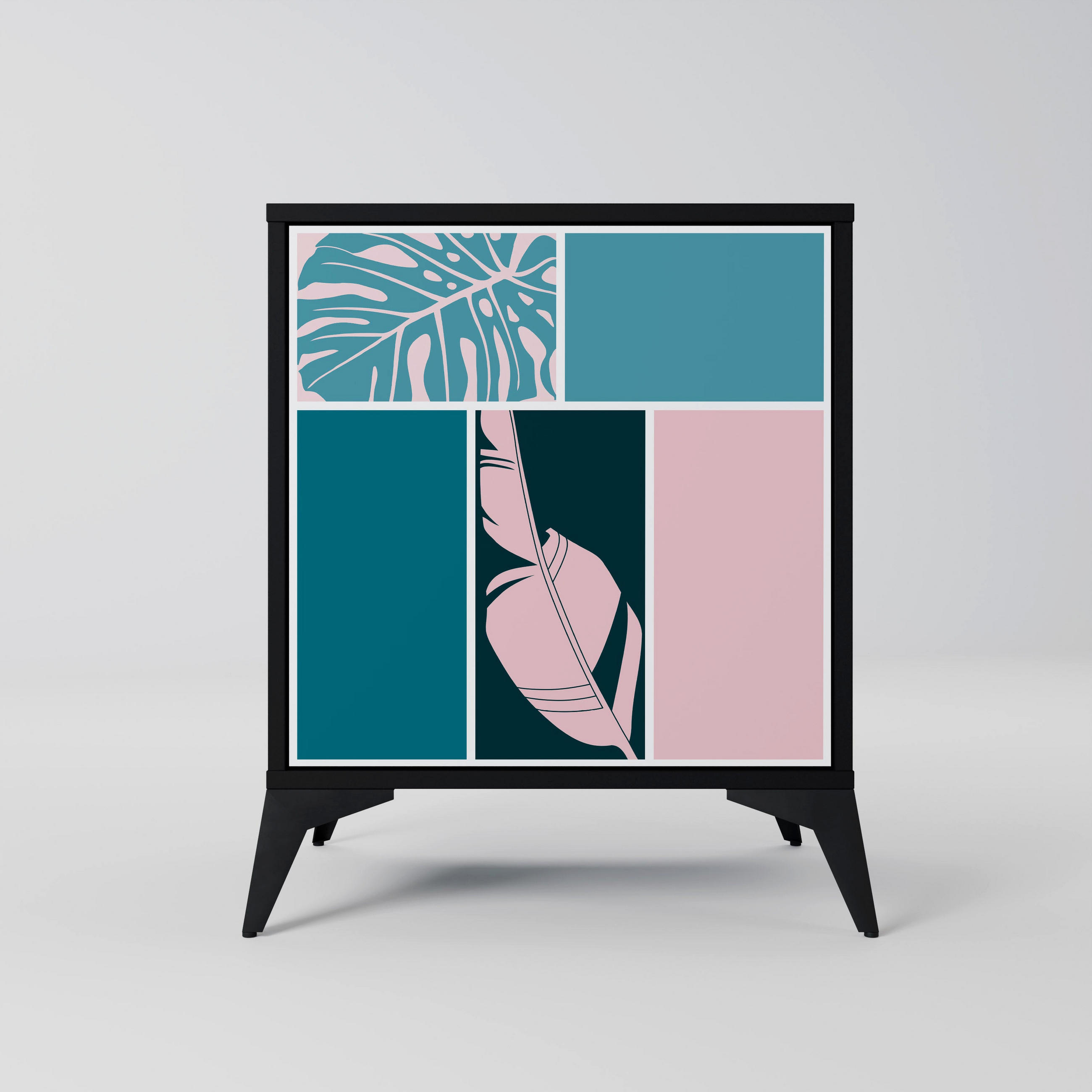 SIDEBOARD COMBINATION OF SHAPES, Schwarz, 57,5x42x70,5 cm, Schwarze Metall-Sternfüße - Multicolor/Schwarz, Holzwerkstoff/Metall (57.5/70.5/42cm) - SpaceRebels