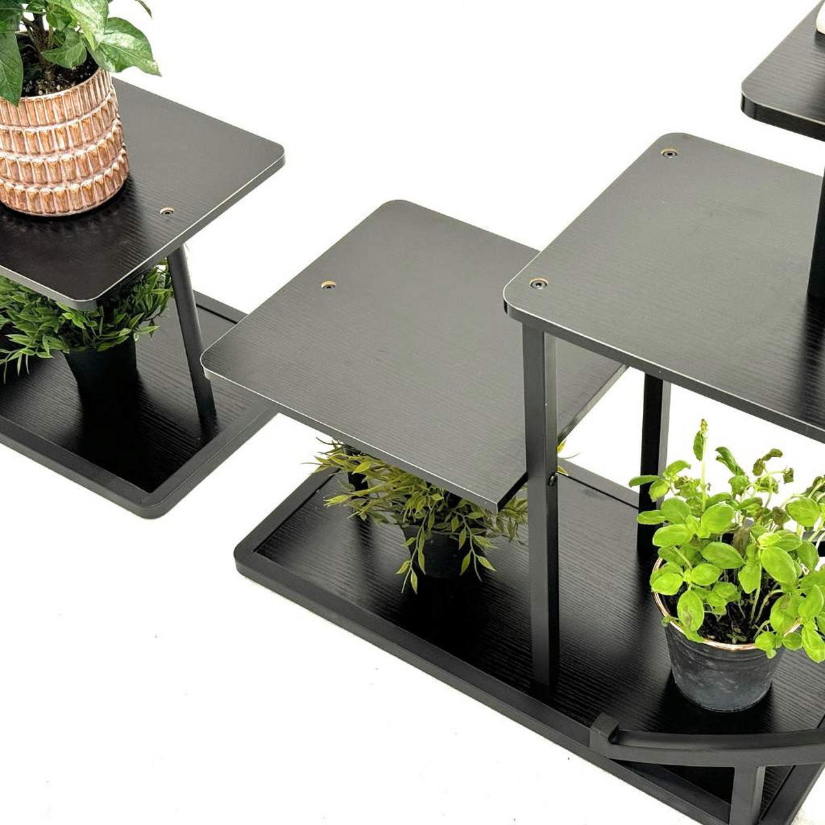 DANDIBO Blumenregal indoor 170 cm Hoch Metall Schwarz Rund 96586 Blumentreppe Groß Halbrund Pflanzenständer Modern Design - Schwarz, Metall (190/170/30cm) - DanDiBo