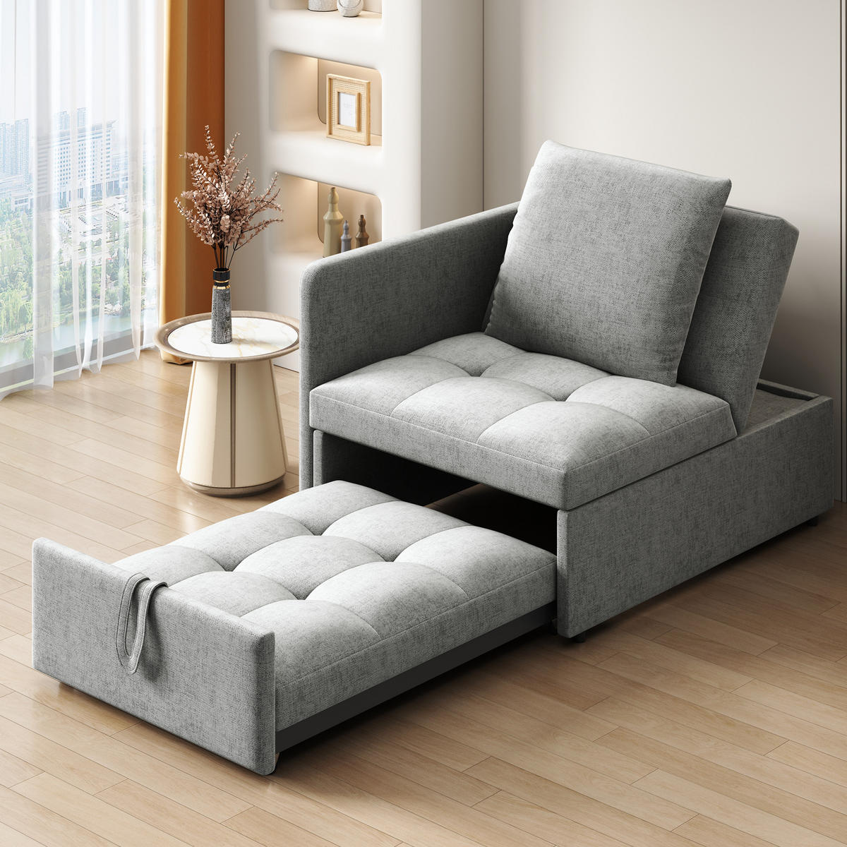 SCHLAFSOFA 3-in-1 Leinen mit 5-fach verstellbarer Rückenlehne Grau 177/68/65 cm - Grau, Textil (68/65/177cm) - Redom