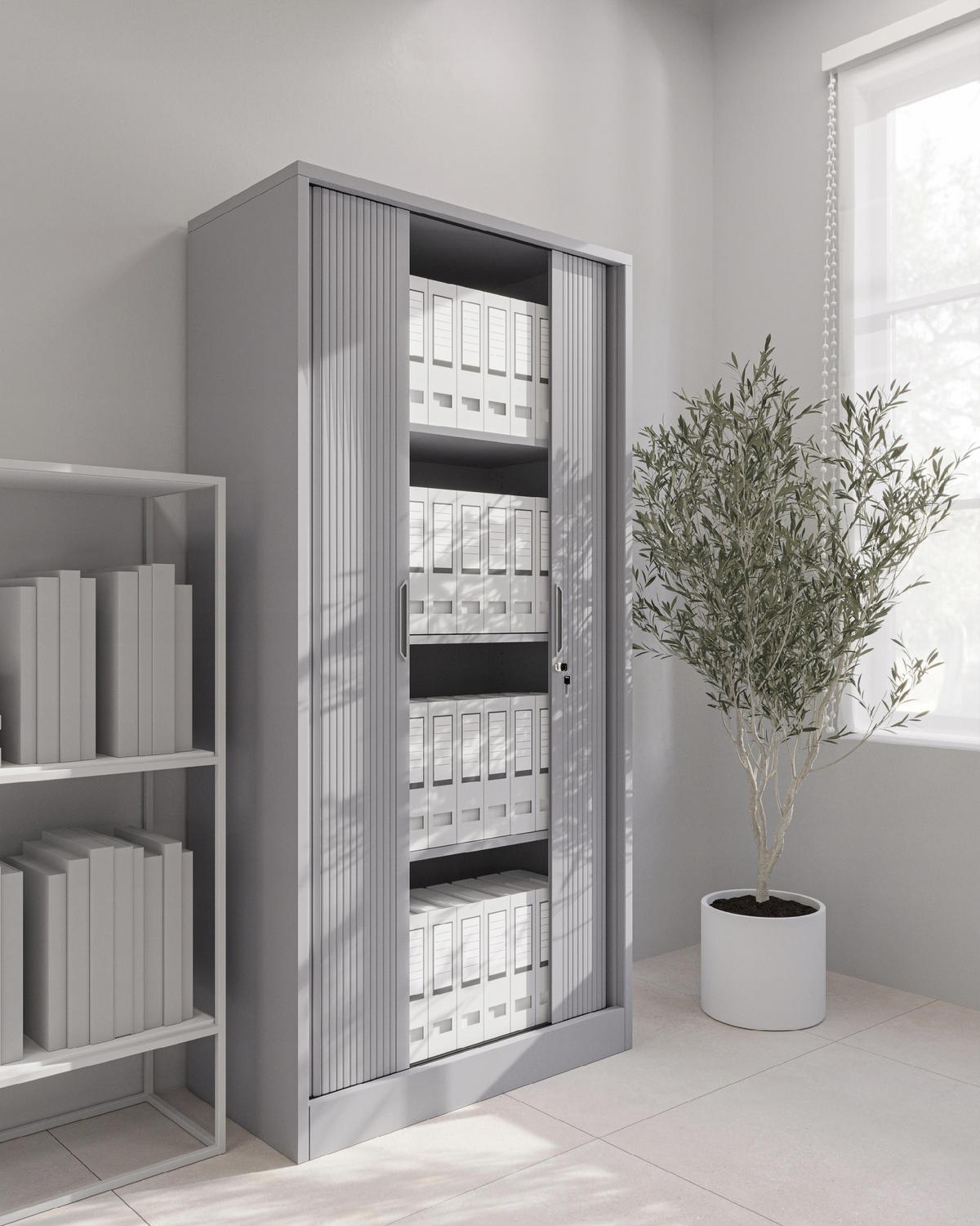 ROLLADENSCHRANK DAMIAN - Weiß/Grau, Metall (90/185/45cm) - Jan Nowak