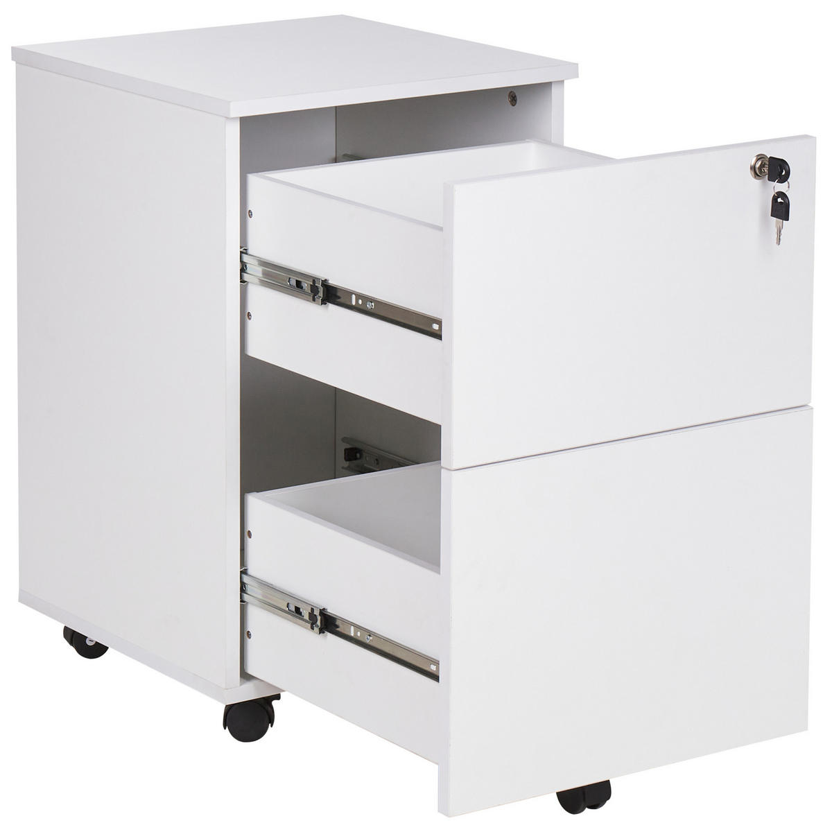 AKTENSCHRANK weiß 2 Schubladen mit Rollen Johnson - Schwarz/Weiß, Holzwerkstoff (40/62/40cm) - Beliani