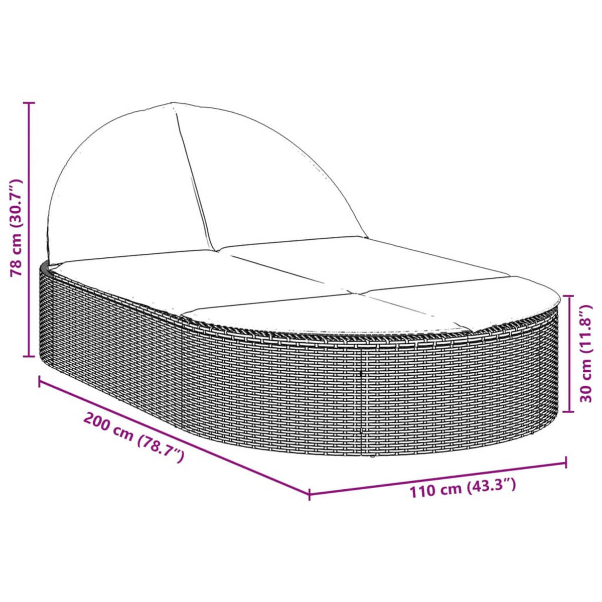 DOPPEL-SONNENLIEGE Mit Auflagen Braun Poly Rattan - Creme, Kunststoff (200/78/110cm) - vidaXL