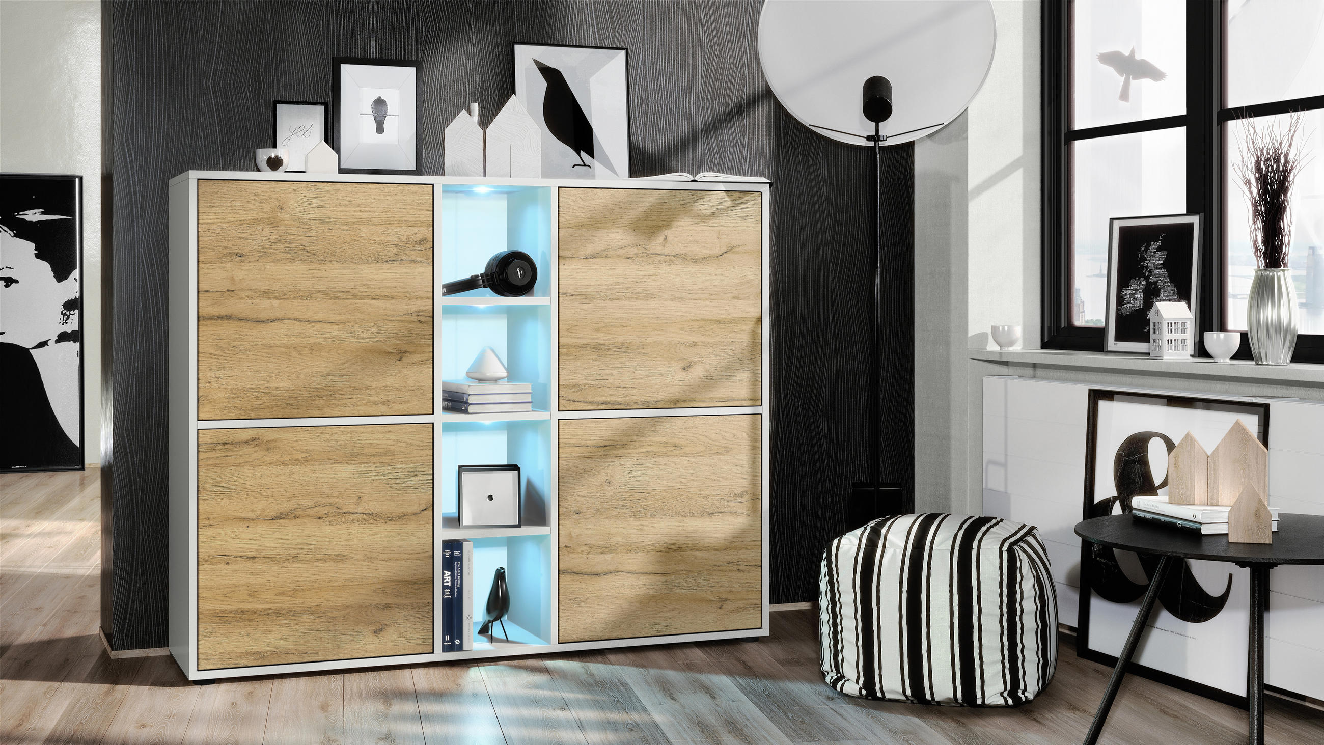 HIGHBOARD Cuba Türen in Eiche Natur - Eichefarben, Holzwerkstoff (130.5/105.5/35.5cm) - Vladon