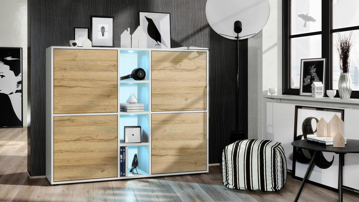 HIGHBOARD Cuba Türen in Eiche Natur - Eichefarben, Holzwerkstoff (130.5/105.5/35.5cm) - Vladon