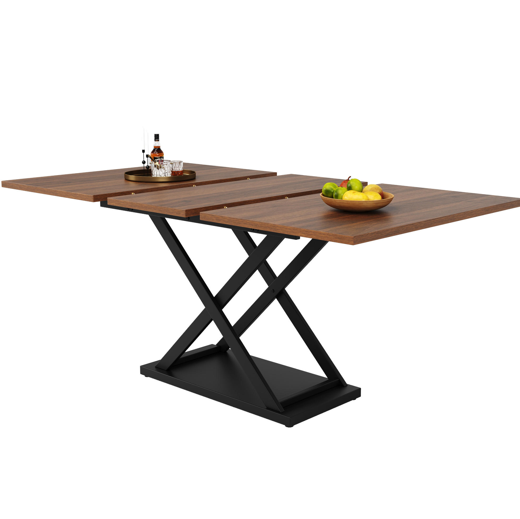 ESSTISCH 120-160/80/75 cm Nussbaumfarben/Schwarz aus MDF und Metall mit Ausziehfunktion - Walnussfarben, Holzwerkstoff (160/80/75cm) - OKMYHOME