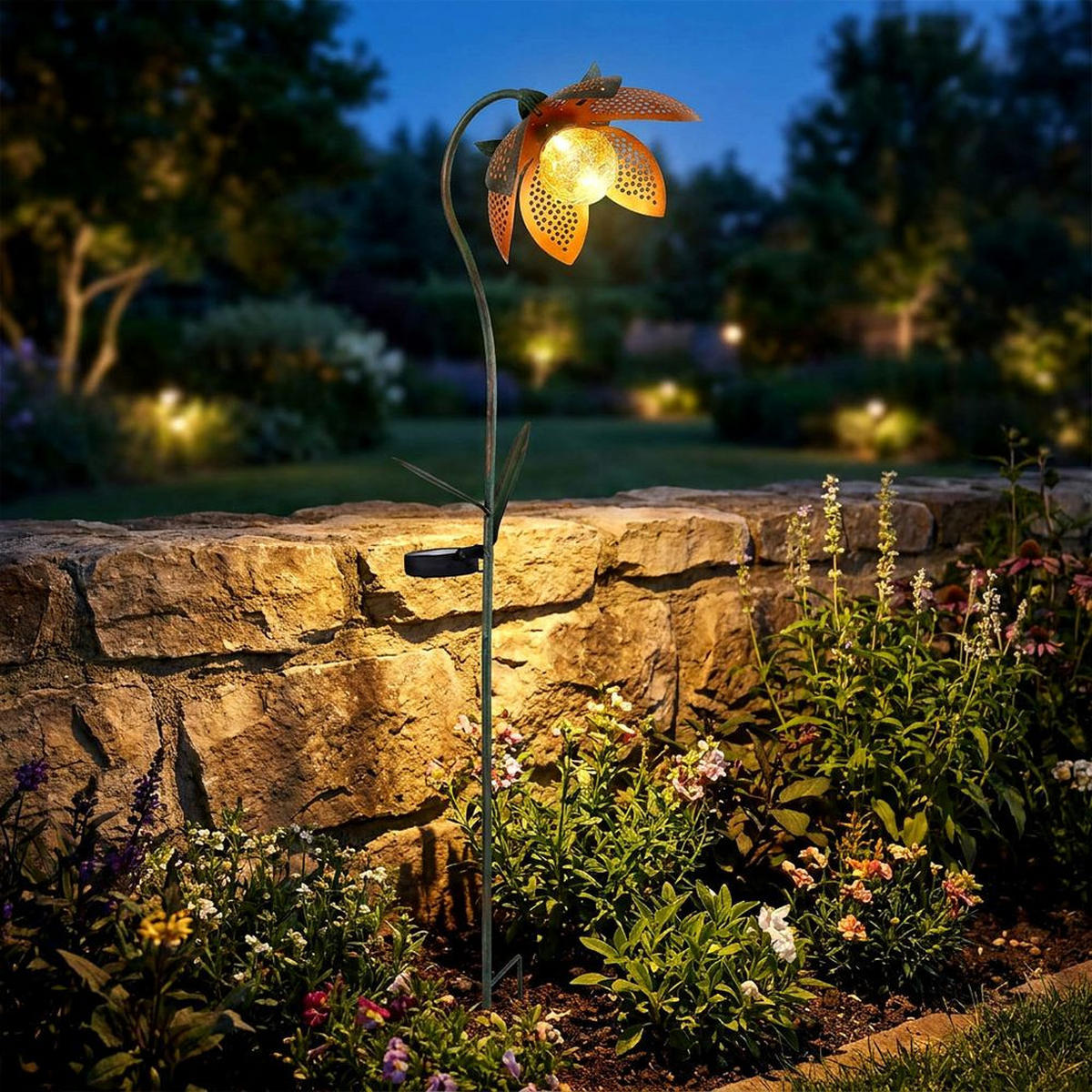 LED AUSSENLEUCHTE Blume Gold Crackle-Glas - Goldfarben, Glas (25/15/90cm) - Globo Lighting