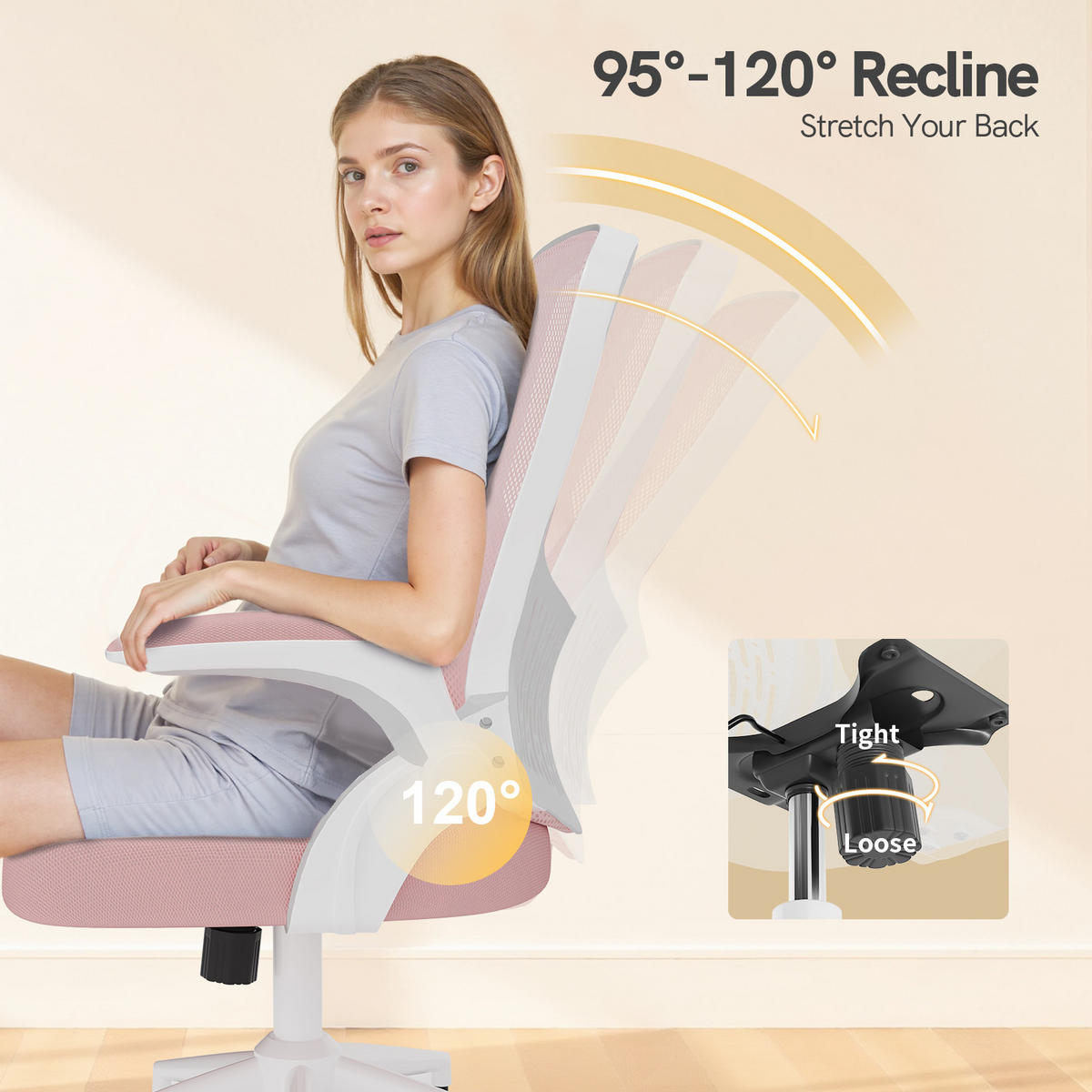 BÜROSTUHL Weiß-Pink ergonomisch mit Aufbewahrung Mesh - Pink, Metall (26.5/51/51cm) - Rattrix