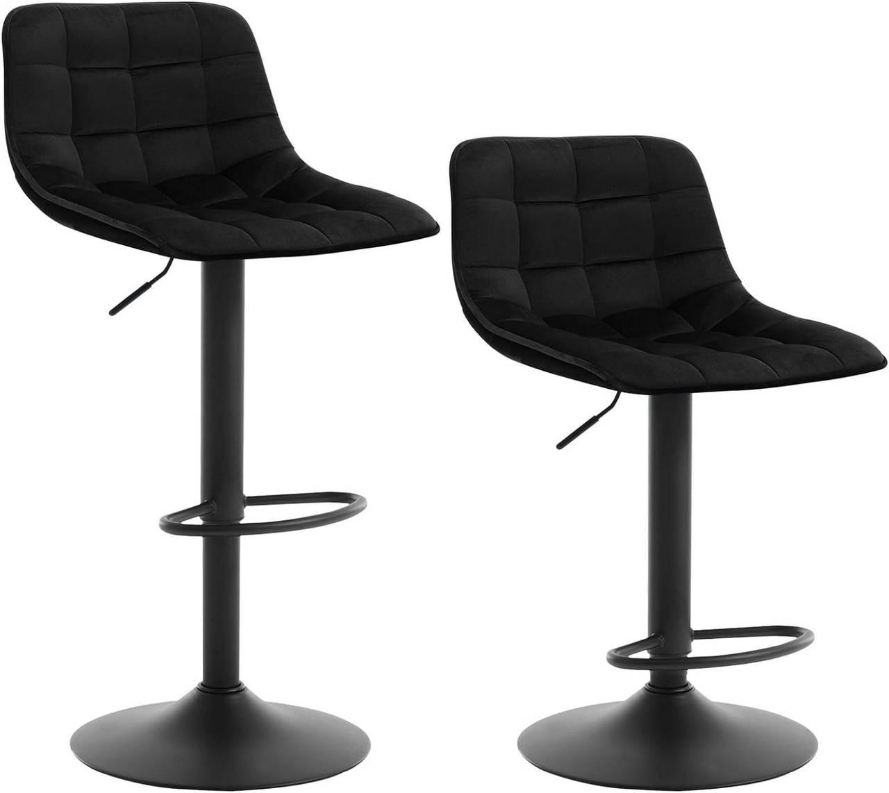 BARHOCKER 2er Set, aus Samt und Metall, Schwarz - Schwarz, Textil/Metall (42.5/82.5/38.5cm) - Woltu