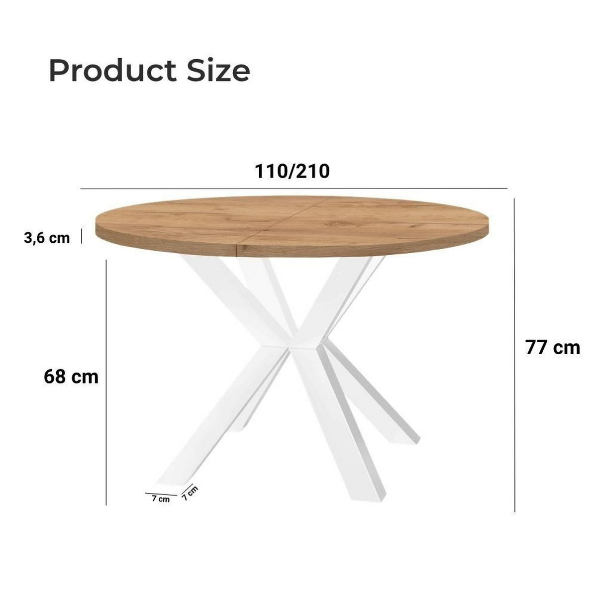 ESSTISCH RAL mit Holzbeinen, Durchmesser: 110 / 210 cm Eiche Artisan / Weiß - Eiche Artisan/Weiß, Holz (110/210/77cm) - Dekori_Interiors