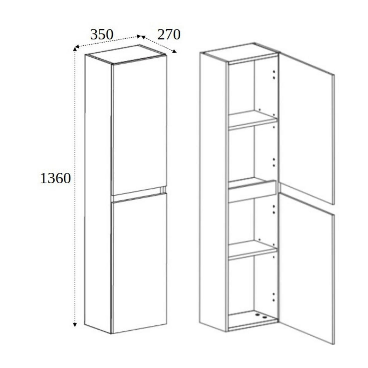 BADEZIMMERSCHRANK, Farbe: helle Eiche, 35 x 136 x 27 cm - Beige, Holzwerkstoff (35/136/27cm) - 3XE LIVING