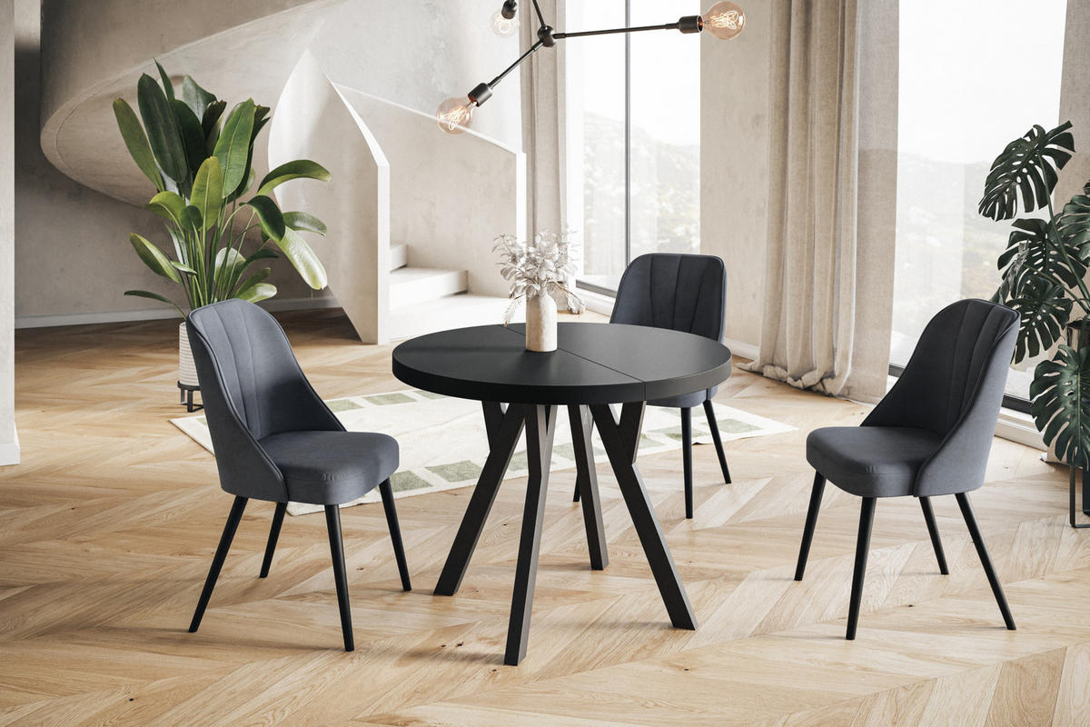 ESSZIMMERTISCH OVO, ausziehbarer Tisch 120 cm bis 220 cm, Farbe: Schwarz, mit Holzbeinen in Farbe Schwarz - Schwarz, Holzwerkstoff (120/120/77cm) - Alpi-Möbel